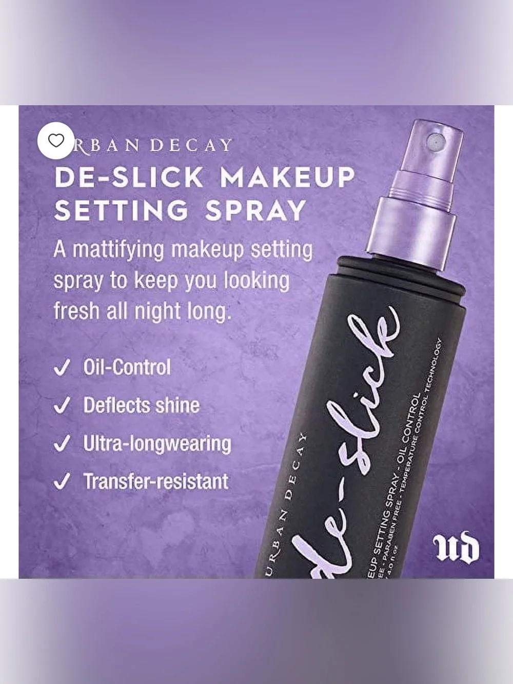 Urban Decay De-Slick Makeup Setting Spray - 30ml NIB